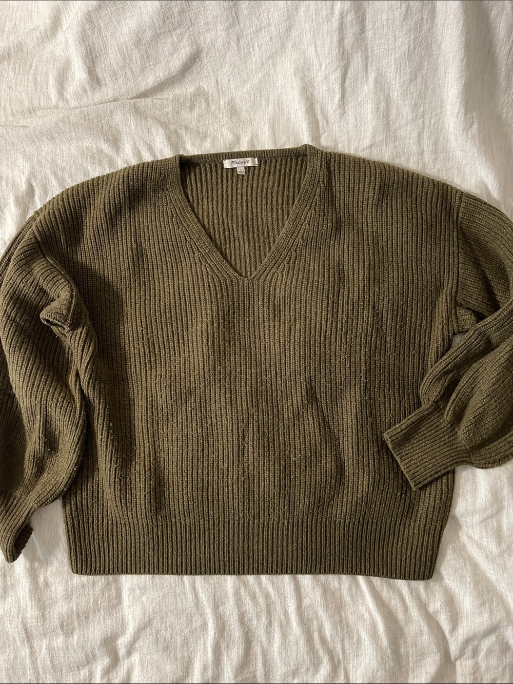 Madewell Olive Green V-Neck Ribbed Sweater